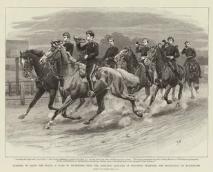 Learning to Sound the Bugle, trumpetistiluokka Woolwichin tykistökasarmista harjoittelemassa Bugle-kutsuja Blackheathissä